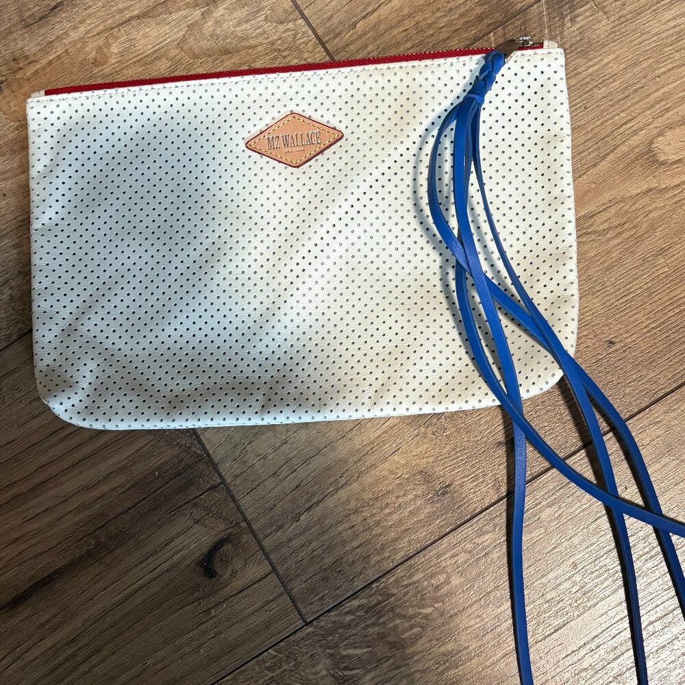 MZ Wallace Hamish With Braided Zip Pull White Perforated NWT
